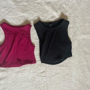 Garage Pink and Black Fitted Crop Tank Tops
